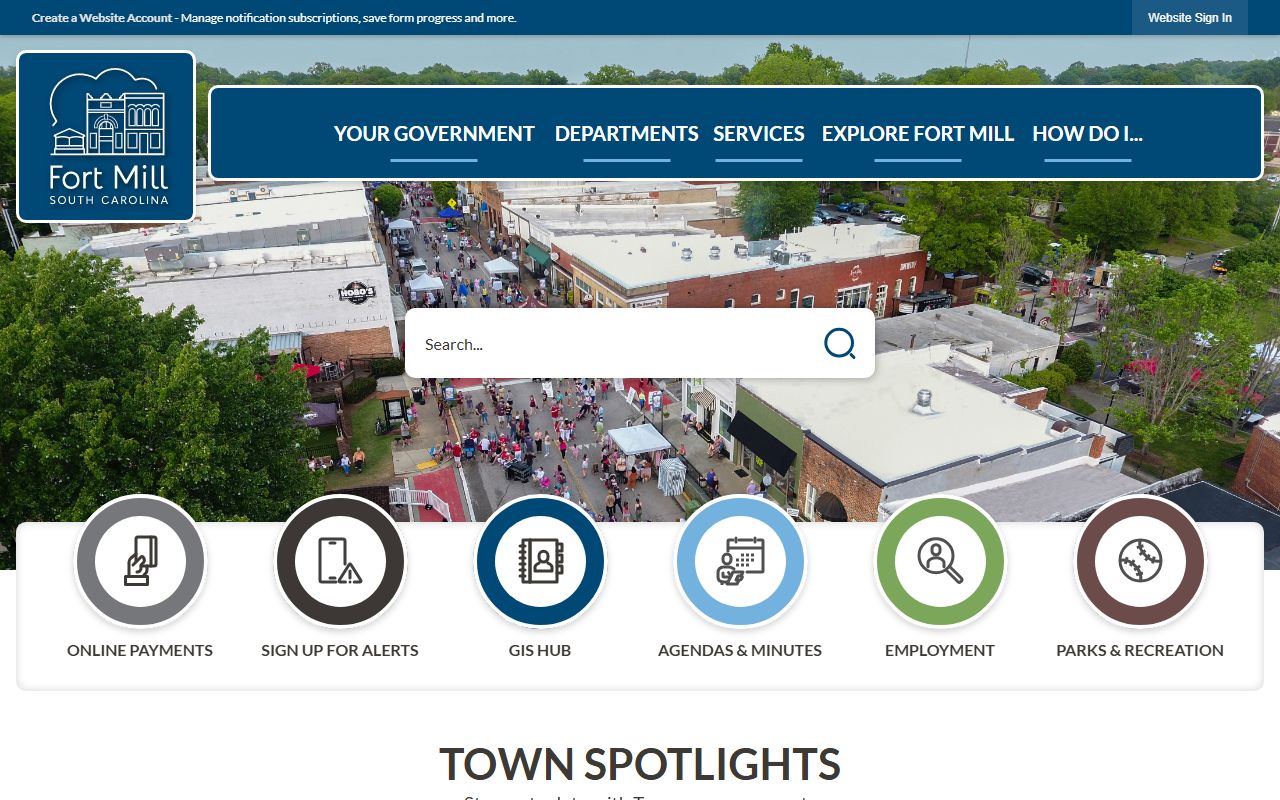 Fort Mill town website residents directory page