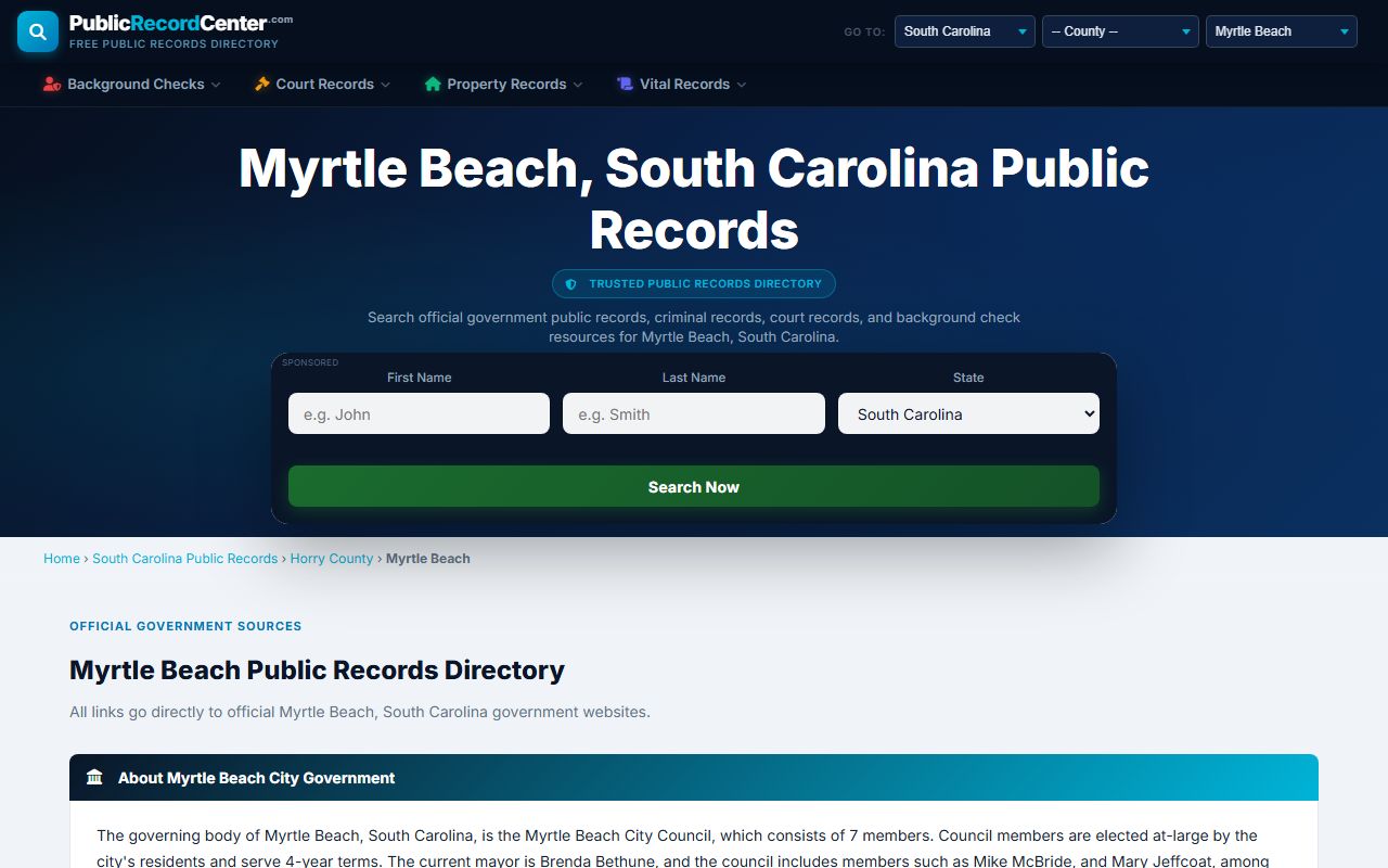 Myrtle Beach public records directory for Myrtle Beach residents directory