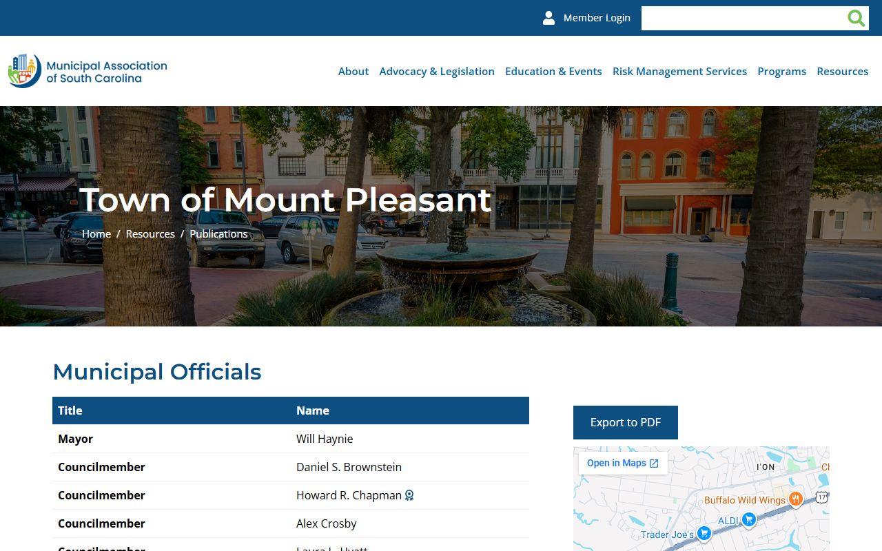 Mount Pleasant municipal listing for Mount Pleasant residents directory