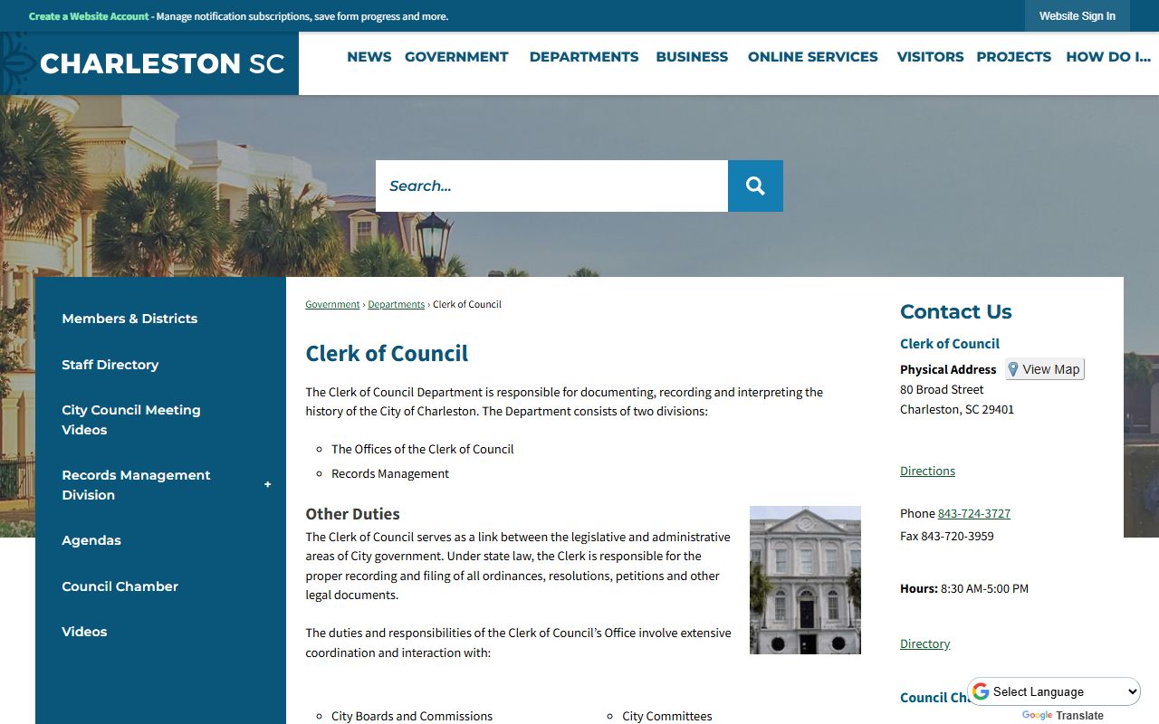 Charleston City Clerk residents directory records