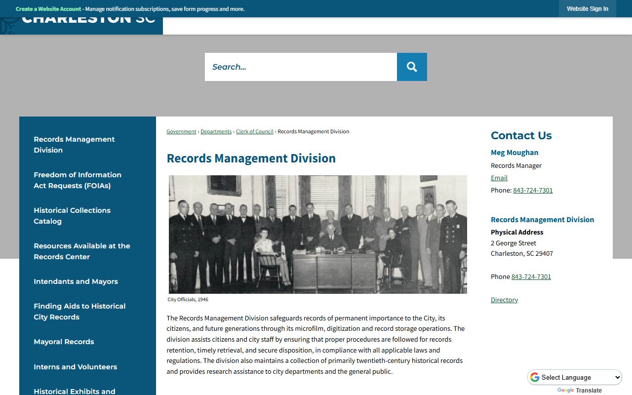 Charleston Records Management Division residents directory