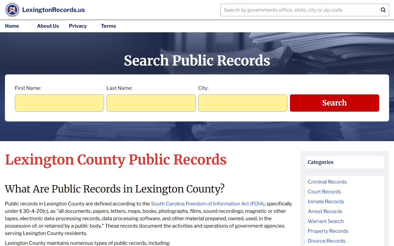 Lexington County public records portal residents directory