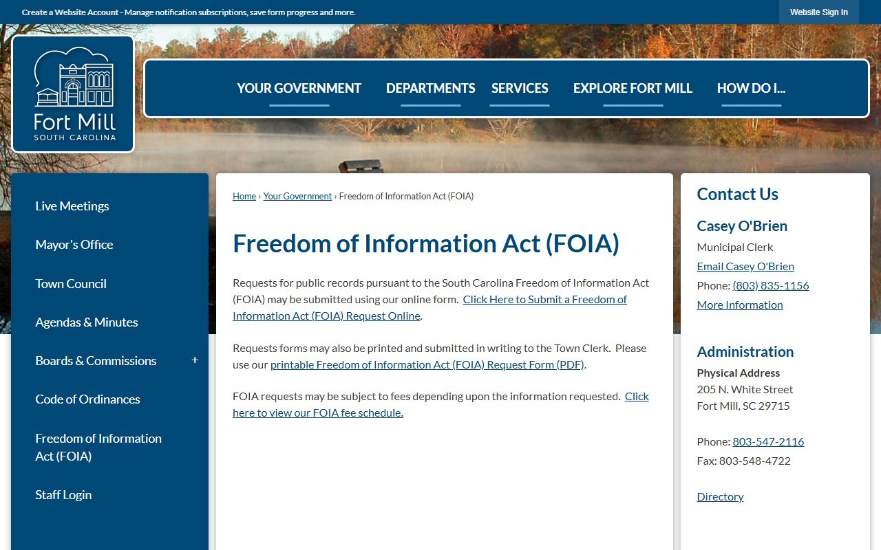 Fort Mill FOIA page for York County residents directory requests