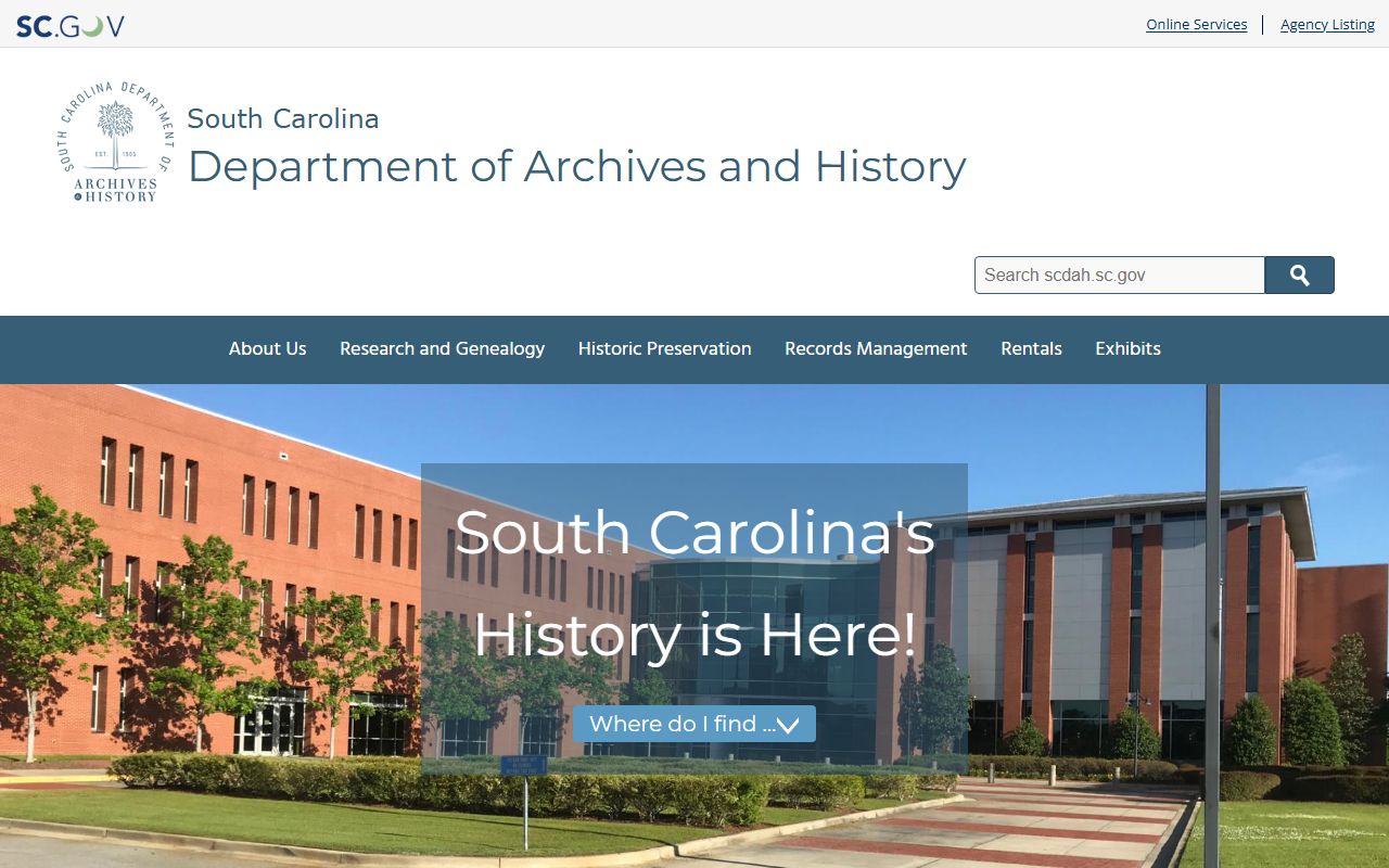 South Carolina Archives and History for the residents directory