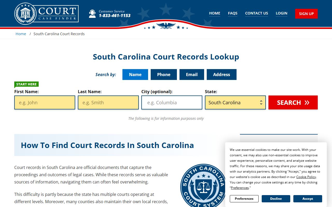 South Carolina court records search for the residents directory